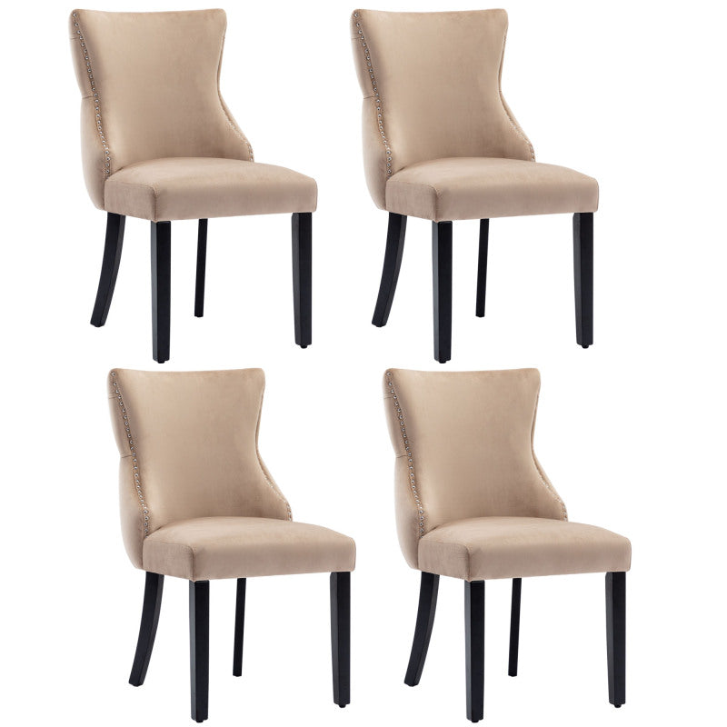 4-Fußstuhl, Stuhl Beige Samt Esszimmerstuhl, mit Knopfsteppung, Gestell aus Massivholz, Beige(Set, 4 St)