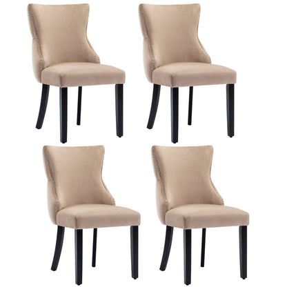 4-Fußstuhl, Stuhl Beige Samt Esszimmerstuhl, mit Knopfsteppung, Gestell aus Massivholz, Beige(Set, 4 St)