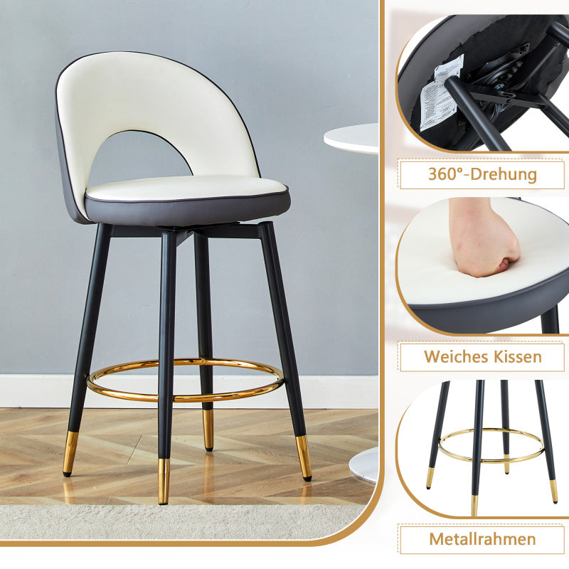 360° drehbarer Barstuhl. Moderne weiße und dunkelgraue Splice-Farbe, PU bequeme Padded Bar Stuhl, Eine Box von 2 Packungen.