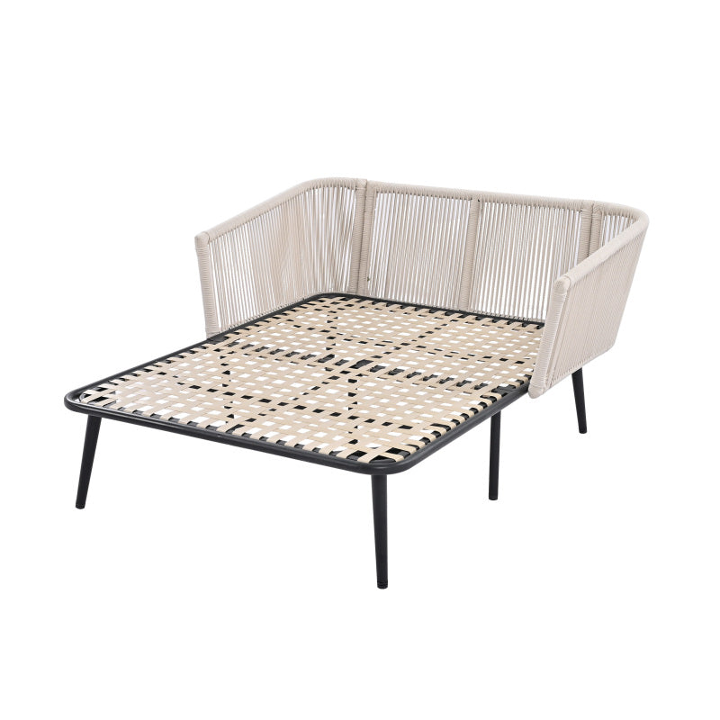 Gartensofa mit 2 Kissen und 2 Polster, Sonnenliege im Außenbereich, Gartenlounge, Kissen sind abnehmbar und waschbar, Beige