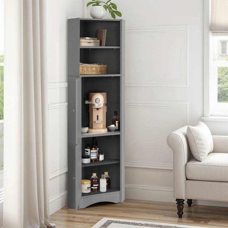 Badschrank, Badmöbel, Eckschrank mit zwei Ablagefächern, offenes Fach mit verstellbarem Einlegeboden, 36.5x 36.5 x 155 cm, hellgrau