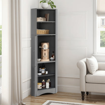 Badschrank, Badmöbel, Eckschrank mit zwei Ablagefächern, offenes Fach mit verstellbarem Einlegeboden, 36.5x 36.5 x 155 cm, hellgrau