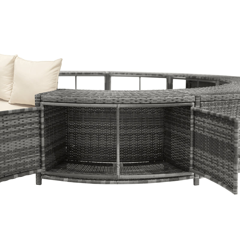 Garten-Lounge-Set mit runder Couch, Gartenmöbel-Set, Lounge-Set, für Whirlpool und Pool, mit verstellbaren Füßen, inklusive Kissen, Möbel für Terrasse, Garten oder Poolbereich(previous sku:HW00004AAA)