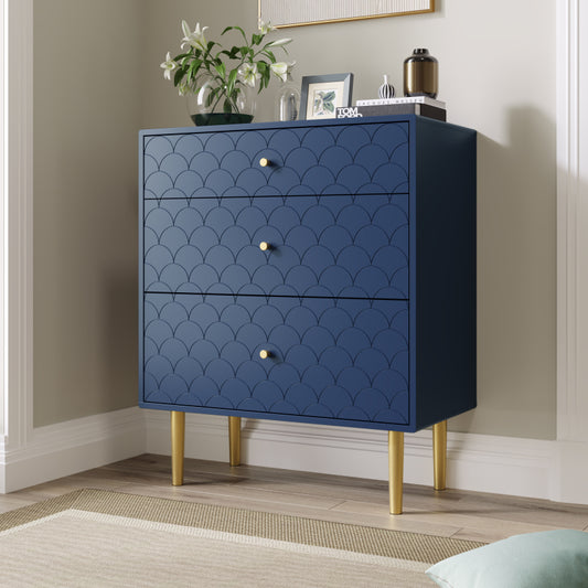 [NEW] Schubladenkommode Kommode mit 3 Schubladen, Sideboard Highboard für Schlafzimmer & alle Wohnräume,Marineblau-H89/B75/T40 cm