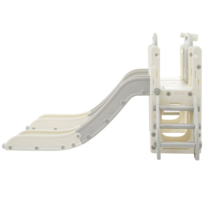 Kinderspielplatz-Set 8-in-1, Freistehendes Meerestier-Motiv-Set mit Rutsche, Bogentunnel, Basketballkorb und Teleskop, Doppelte Rutschen für Kleinkinder, Klettergerüst für Kinder