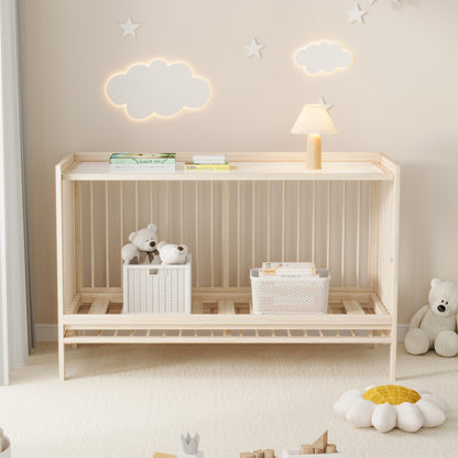 Holz Babybett, umwandelbar in Nebenbett / Malerbrettständer / Schreibtisch, höhenverstellbar, ohne Matratze, aus Fichte, naturfarben, 140x60x90cm
