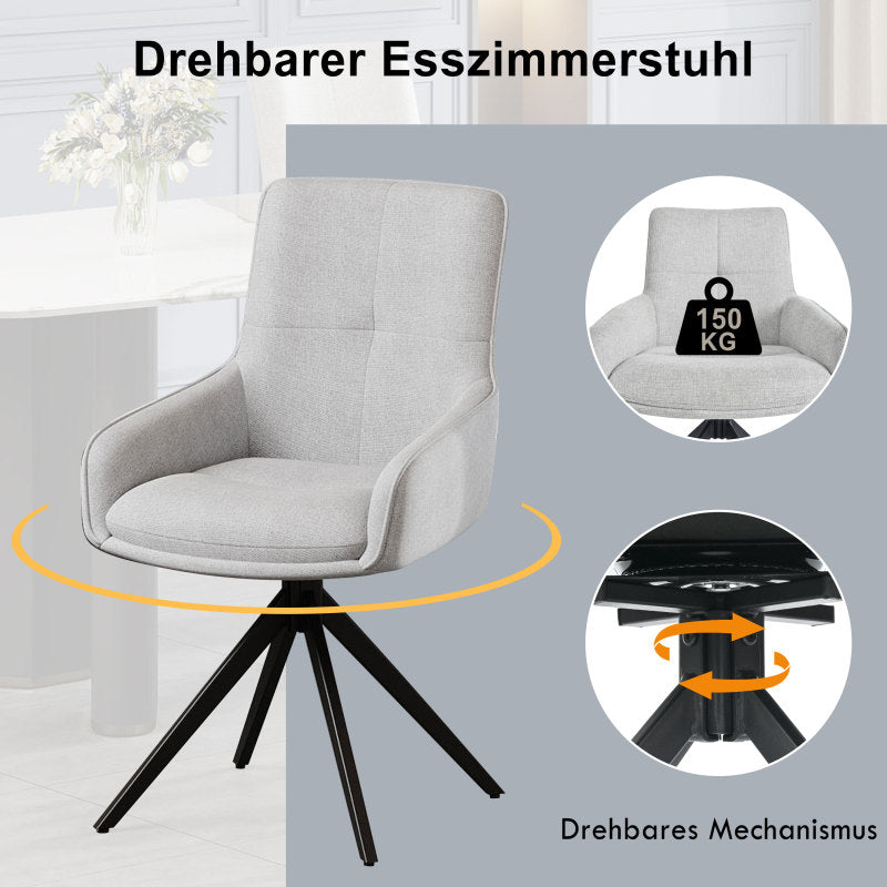 2 Drehbare Stühle nach Anthropometrie, perfekt für Küche und Esszimmer, Grau