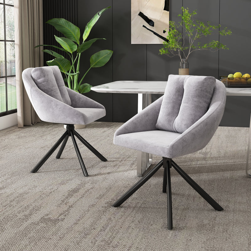 Moderner grauer Samtstuhl, stilvoller und bequemer drehbarer Esszimmerstuhl, atmungsaktiver Samtstoff, ergonomisches Design, eleganter grauer Drehstuhl