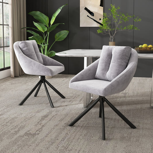 Moderner grauer Samtstuhl, stilvoller und bequemer drehbarer Esszimmerstuhl, atmungsaktiver Samtstoff, ergonomisches Design, eleganter grauer Drehstuhl