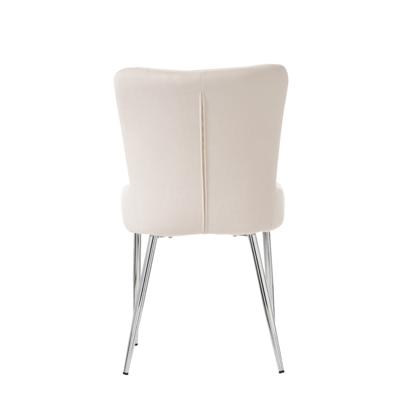 Samt-Esszimmerstuhl, 2er-Set, Lounge-Stuhl mit vier Silberne Metallstützbeinen, Lendenwirbelstütze, Beige