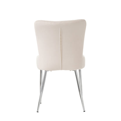 Samt-Esszimmerstuhl, 2er-Set, Lounge-Stuhl mit vier Silberne Metallstützbeinen, Lendenwirbelstütze, Beige