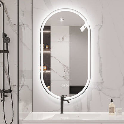 Ovaler LED Badezimmerspiegel 60×90 cm – rahmenlos, dimmbar, Anti-Beschlag, Touchscreen, Wandmontage, Smart Mirror
