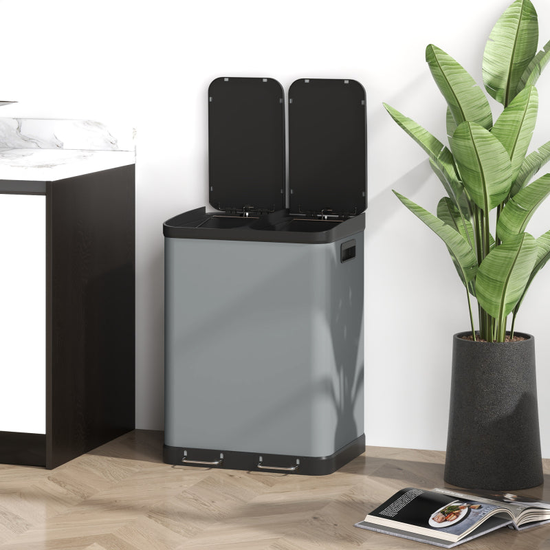 Mülleimer 2x30L Treteimer Kosmetikeimer mit Deckel und Fußpedal, Metall Müllbehälter mit Inneneimer für Wohnzimmer und Büro
