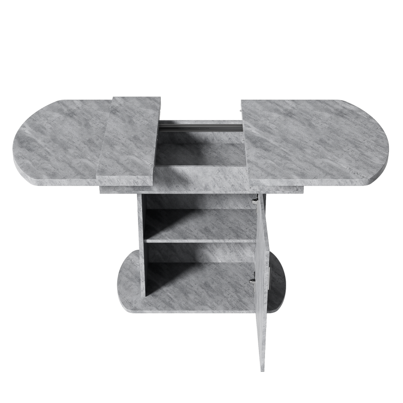 Ausziehbarer ovaler Esstisch, L110/130*W70*H75cm, Betonoptik+silberner Griff