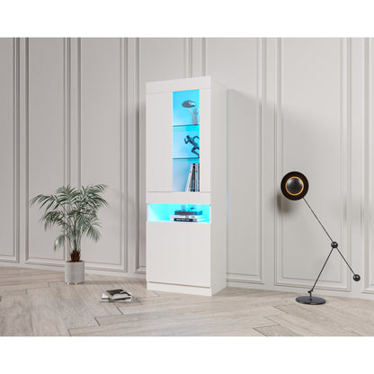 Schwarze LED-Vitrine mit 2 Glastüren - Standvitrine inkl. Beleuchtung, Freistehender Schrank für Wohnzimmer, Buffetschrank & Sammlervitrine, Weiß