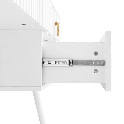 Weißer Schminktisch(Ohne Stühle), Enthält LED-Spiegel mit einstellbarer Helligkeit, luxuriösem vergoldetem Zubehör und mehreren Stauräumen, mit 4 Schubladen, Schreibtisch univer, Weiß