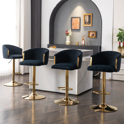 Moderner drehbarer höhenverstellbarer Barhocker, moderner Barhocker für Küche, Bar und Restaurant Theken, Hubhocker mit Rückenlehne und goldener Fußstütze (black.Set of 2)
