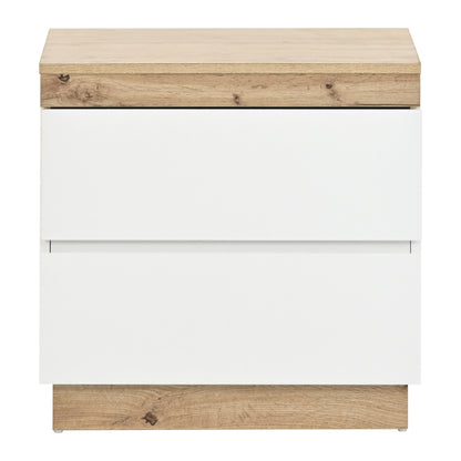 Nachttisch, Nachtschrank mit zwei Schubladen, Nachtkommode, Funktion von Aufbewahrung, für Schlafzimmer, E1-Spanplatte, weiß+oak