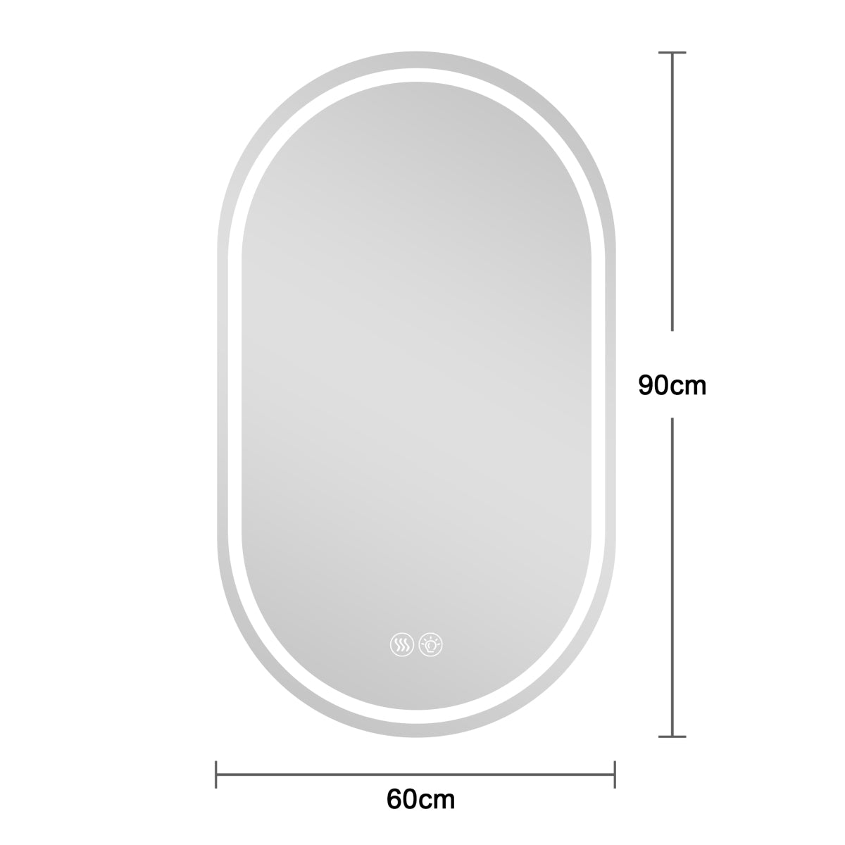 Ovaler LED Badezimmerspiegel 60×90 cm – rahmenlos, dimmbar, Anti-Beschlag, Touchscreen, Wandmontage, Smart Mirror