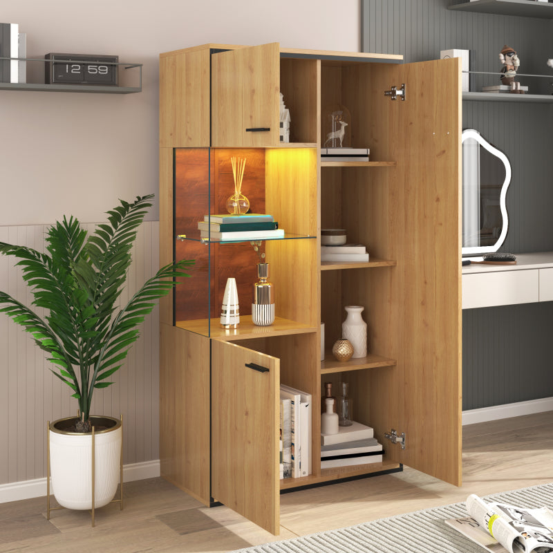 Moderne Vitrine mit LED-Beleuchtung - 150Hcm - Glastür, Mehrzweckregale, 15 Farboptionen, Großer Stauraum, Glasboden, Schaukasten, Präsentationsmöbel, Schrank mit Beleuchtung,Möbel mit Glastür