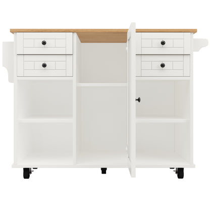 Moderne Kücheninsel (127×46×91,5cm) Küchenschrank Essschrank mit Holzmaserung Esswagen mit multifunktionalem Stauraum und herausnehmbaren Trennwänden, weiß