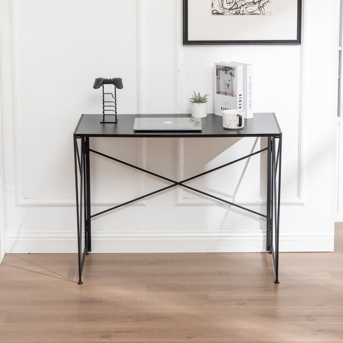 Klappbarer Schreibtisch 99x50cm – Computertisch Faltbar & Platzsparend in 8 Sek. Montiert, MDF Holzoptik für Home Office & Büro, Schwarz