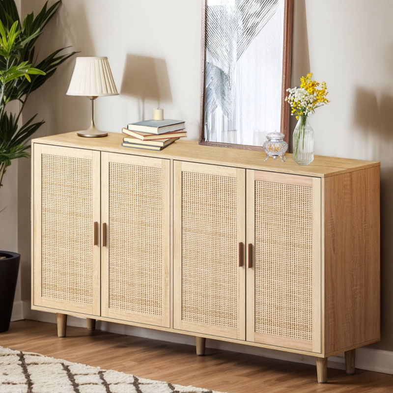 158CM Elegant and Functional 4-Door Rattan Decorative Storage Cabinet,for Bedroom,Living Room,Office;158CM Eleganter und funktioneller 4-türiger Rattan Schrank für Schlafzimmer, Wohnzimm