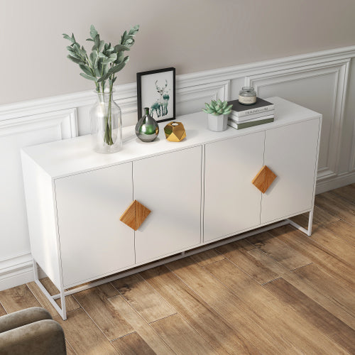 Massivholz-Sideboard mit speziell geformten quadratischem Griff, 4 Türen und doppeltem Stauraum