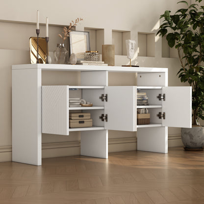 Kommode / Sideboard / Flurschrank mit 2 offenen Fächern und 4 Türen, Weiß