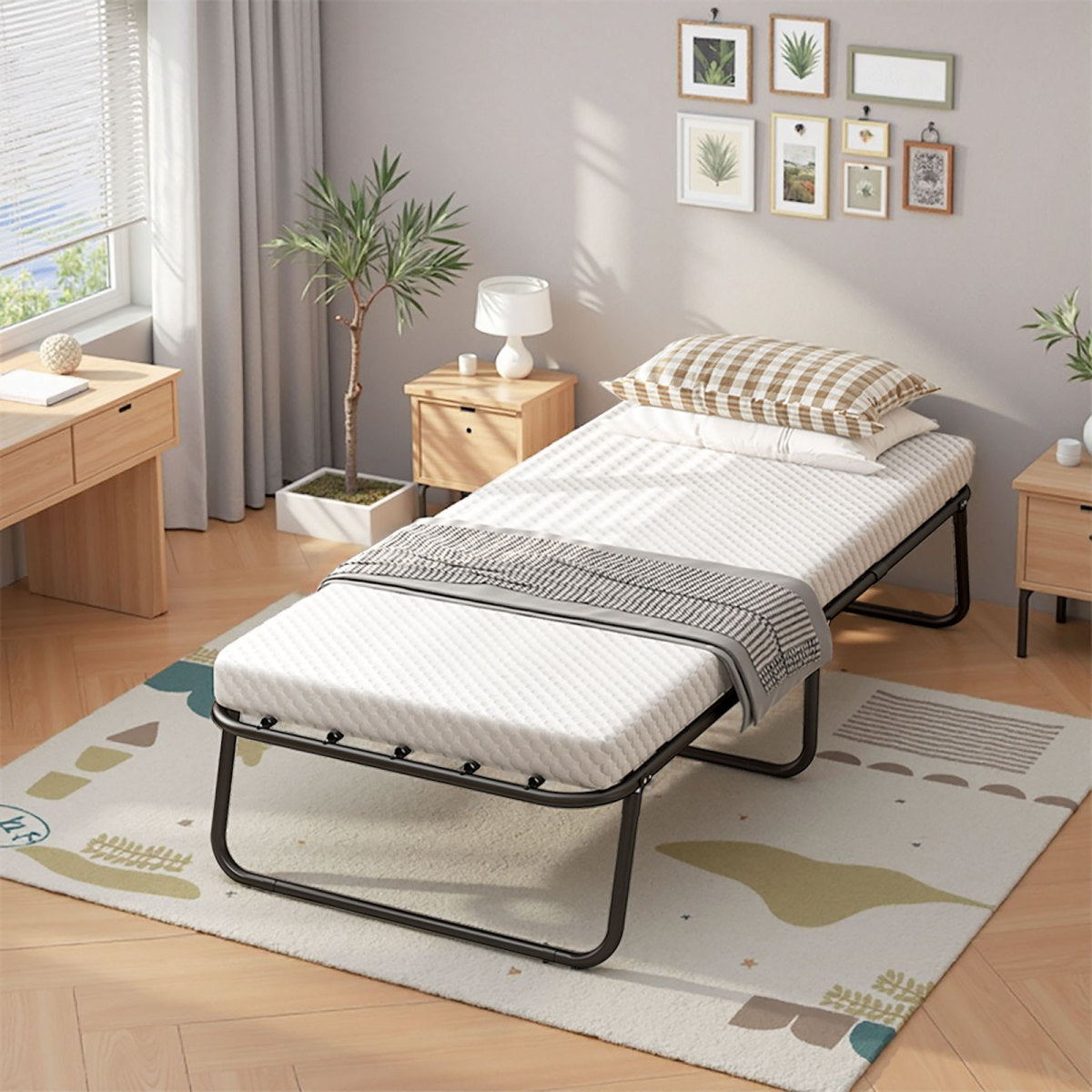 Klappbett 90x190cm mit 10cm Memory Foam Matratze – Faltbares Gästebett auf Rollen bis 150kg, inkl. Staubschutzhülle & Waschbarem Bezug