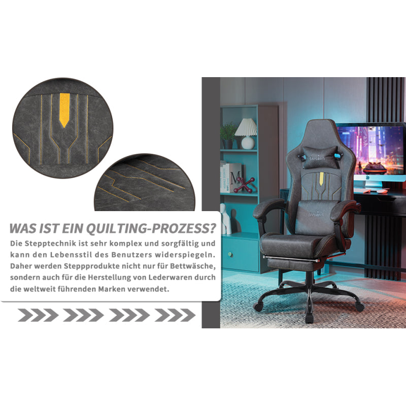 Gaming Stuhl Computerstuhl Ergonomischer Gaming Chair mit Fußstütze Bürostuhl Ergonomischer Computerstuhl mit Lendenwirbelstütze Grey