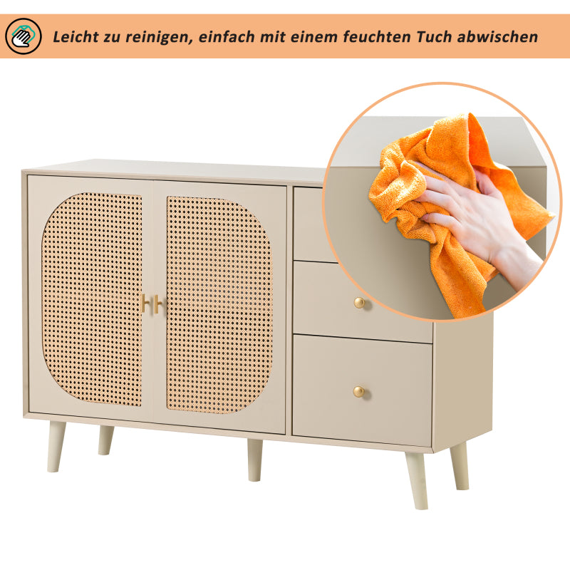 Esszimmer Wohnzimmer Sideboard Kommode Stehschrank Aufbewahrung Sideboard TV-Tisch mit Türen und Schubladen Sideboard mit großem Stauraum Offwhite Creme Breite 120 cm