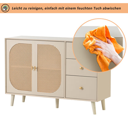 Esszimmer Wohnzimmer Sideboard Kommode Stehschrank Aufbewahrung Sideboard TV-Tisch mit Türen und Schubladen Sideboard mit großem Stauraum Offwhite Creme Breite 120 cm