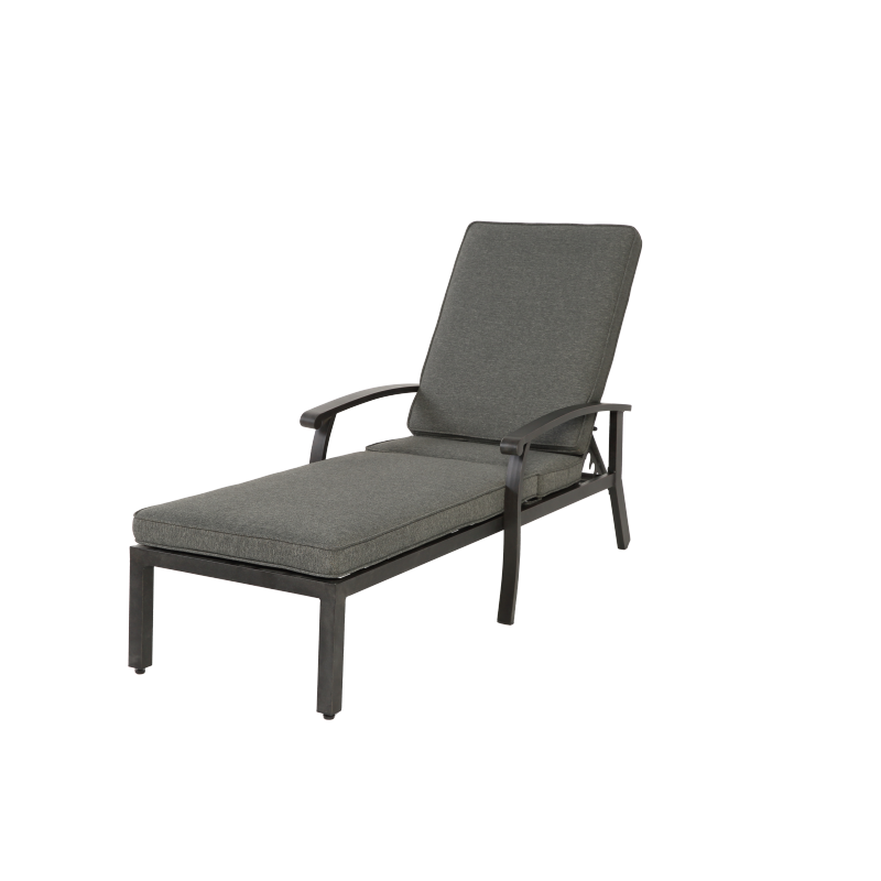 Lounge Patio Chair with Cotton Cushion, Adjustable Reclining Rust-Resistant Aluminum  Poolside Chaise Lounge Furniture, Waterproof Grey Cushion (1pc)
