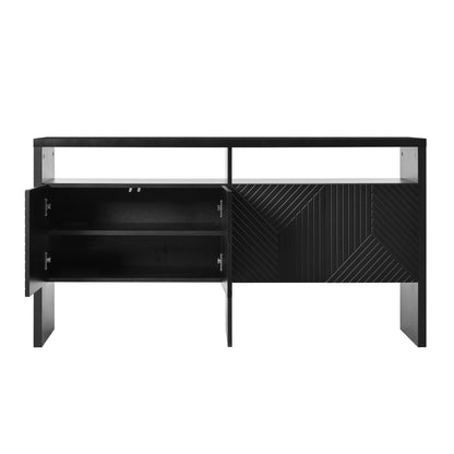 Kommode / Sideboard / Flurschrank mit 2 offenen Fächern und 4 Türen, Schwarz