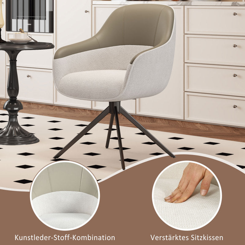 2 Drehbare Essstühle mit Kunstleder-Stoff-Kombination, hoch gepolstert, mit höhenverstellbaren Füßen, beige, perfekt für Küche und Esszimmer (Beige)