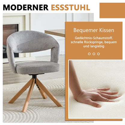 2er-Set Retro-Luxus-Drehstühle Esszimmerstühle aus Strukturstoff Grau mit Massivholzbeinen 360 Grad drehbar gepolstert mit Rückenlehne Höhe 81,5 cm