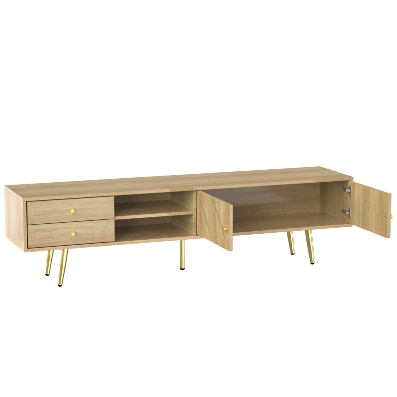 TV-Schrank 160 cm mit Goldfüßen, Zwei Schubladen und Einzigartig Gestalteten Türen