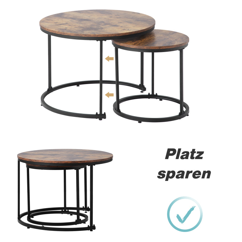 Runder Couchtisch 2er Set Satz Couchtisch Wohnzimmer Runder geschachtelter Beistelltisch 2 Runder Beistelltisch (Braun)