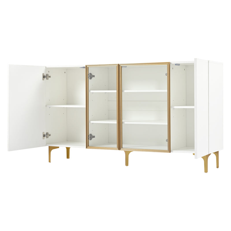 Elegantes 4-Tür Sideboard, Modernes Design, Grifflos, Viel Stauraum, Weiß