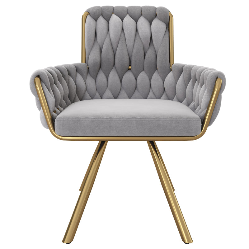 Samt-Esszimmerstuhl, 4er set, Sessel, einzelner luxuriöser Wohn- und Schlafzimmer-Drehstuhl, Freizeit-Drehstuhl mit vier Stützbeinen aus Metall, grau
