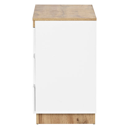 Kommode mit 6 Schubladen, Schließfach,Funktion von Aufbewahrung, für Schlafzimmer und Wohnzimmer, E1-Spanplatte, weiß+oak
