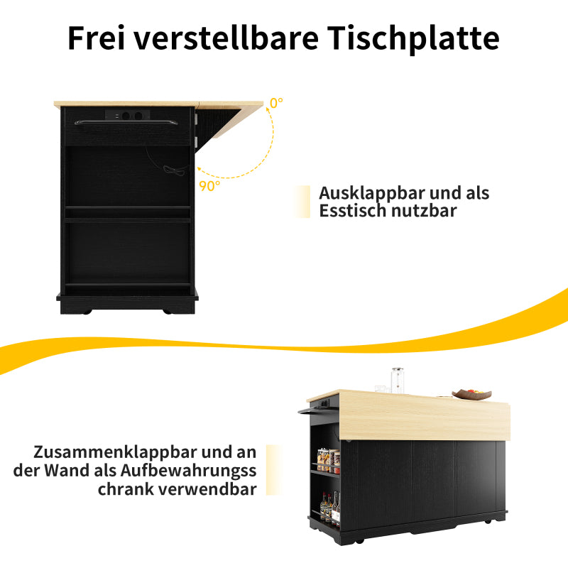 Kücheninsel, Küchenwagen mit Steckdosenleiste ausgestattet, Küchenschrank, Servierwagen mit arbeitsplatte, buffetschrank, Speisewagen mit Holzmaserung, buffetschrank,Schwarz