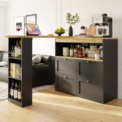 Um 360° drehbarer Bartisch (Hauptkörper 105 x 39 x 102 cm), mit 4 Schubladen und offenen Ablagen, geeignet für Esszimmer/Arbeitszimmer/Wohnzimmer usw
