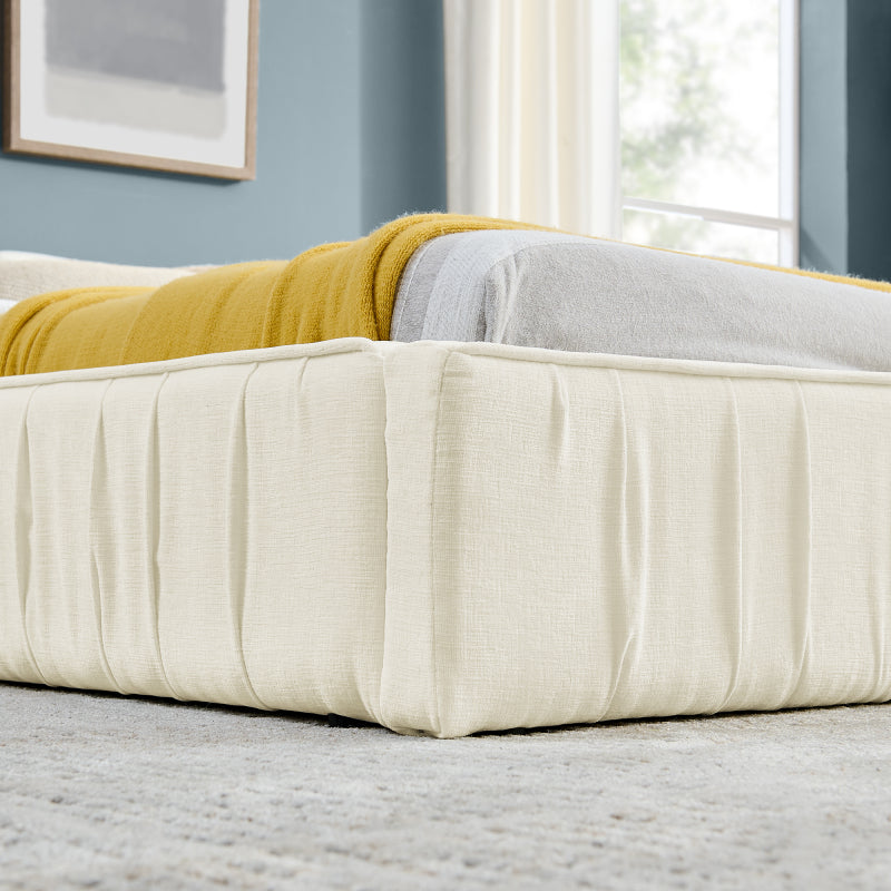 Doppelbett 160*200cm, mit Samtweichem Chenille-Bezug, Aus Ökologischem Eukalyptusholz und Stabiler Eisenrahmen, Beige (ohne Matratze)