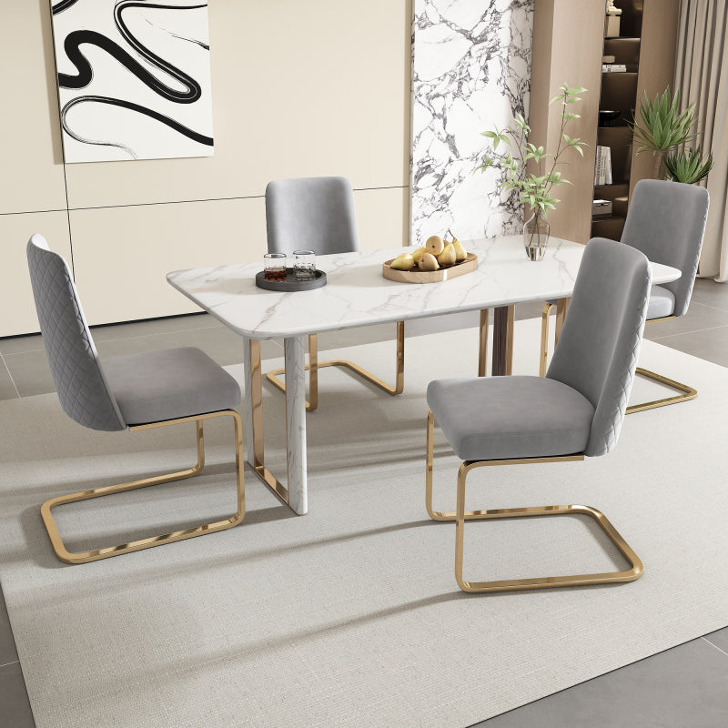 Samt-Esszimmerstuhl, 2er-Set, Lounge-Sessel, Diamant-Rücken-Design, mit goldfarbenen Metall-Stützbeinen, Grau