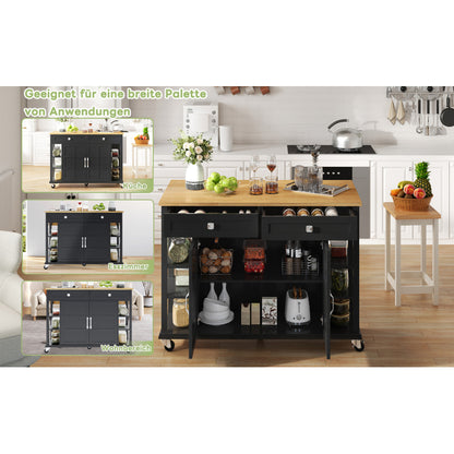 Multifunktionaler Küchenwagen mit klappbarer Arbeitsplatte, 120×65 cm erweiterbar, 2 Schubladen, geräumige Aufbewahrung, auf Rollen – Stilvoller Servierwagen für Küche, Esszimmer & Wohnzimmer