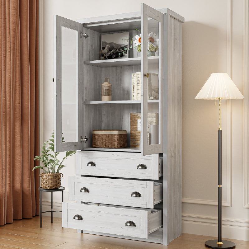 Moderner Highboard Schrank 80x34x171 cm, für Wohnzimmer, Büro & Flur