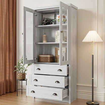 Moderner Highboard Schrank 80x34x171 cm, für Wohnzimmer, Büro & Flur