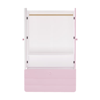 Geräumiger Kleiderschrank mit minimalistischen Linien und zarten holzfarbenen Füßen mit Staufächern, Schubladen und Kleiderbügeln, Farbblock-Design, Rosa